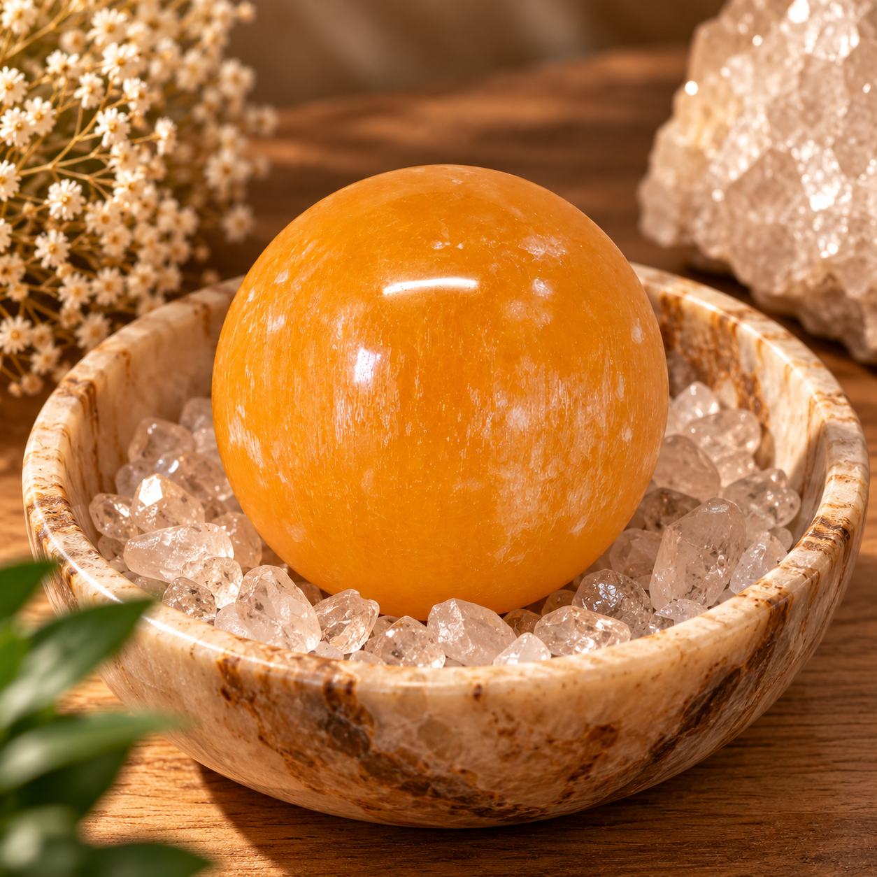 Esfera de Selenita Laranja - Pedra Natural - Imagem 3