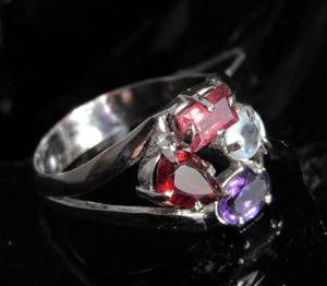 Anel de Água Marinha, Ametista, Turmalina Rosa e Granada - Prosperity Minerais