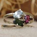 Anel de Água Marinha, Turmalina Verde e Turmalina Rosa - Prosperity Minerais