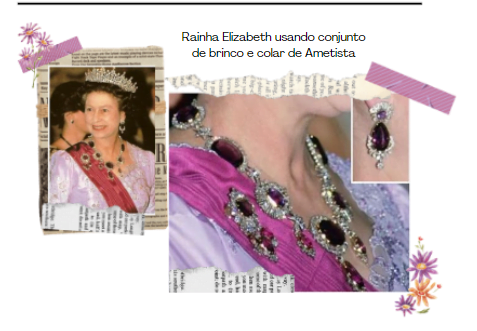 Rainha Elizabeth usando colar e brincos de ametista - Prosperity Minerais
