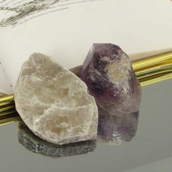 Kit Mica Dourada e Ametista Barraca- Peso Variável de 68g a 70g - Prosperity Minerais