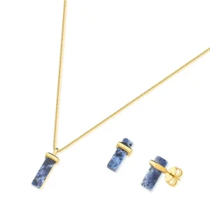 Conjunto De Sodalita Folheado a Ouro