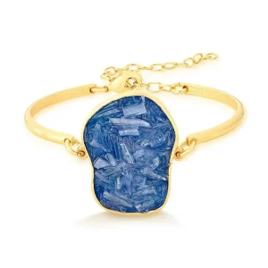 Pulseira De Cianita Azul Folheado a Ouro