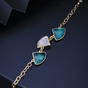 Pulseira De Esmeralda e Madrepérola Folheado a Ouro