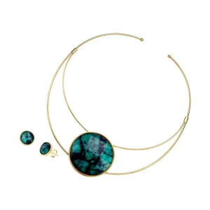 Conjunto de Esmeralda Folheado a Ouro