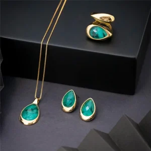 Conjunto De Esmeralda Folheado a Ouro