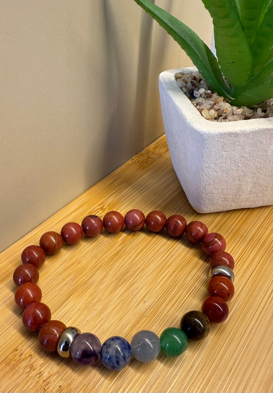 Pulseira 7 Chakras De Jaspe Vermelho | Prosperity Minerais