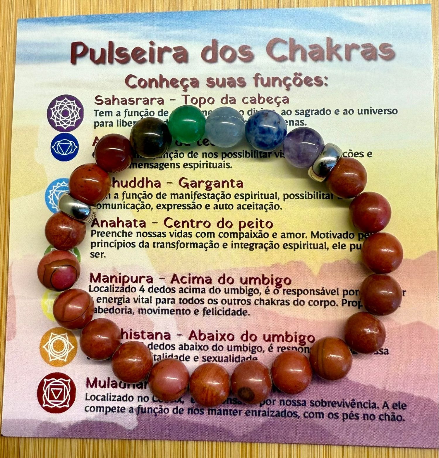 アクセサリー P67 Pulseira 7 Chakras De Jaspe Vermelho | Prosperity Minerais