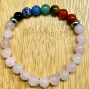 Pulseira 7 Chakras De Quartzo Rosa
