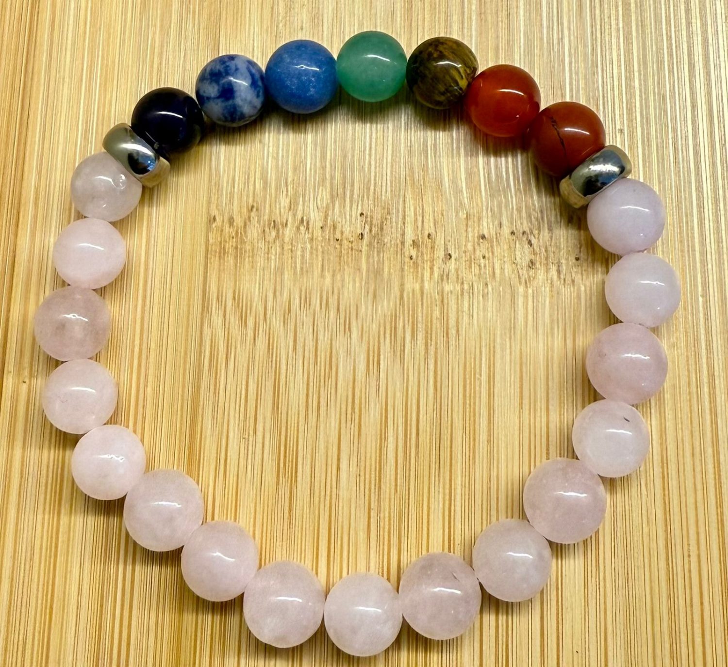 Pulseira 7 Chakras De Quartzo Rosa