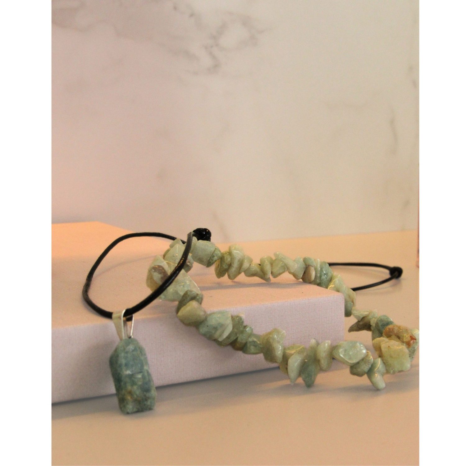 Kit Pulseira Colar Água Marinha Natural Beleza Elegância - Imagem 2