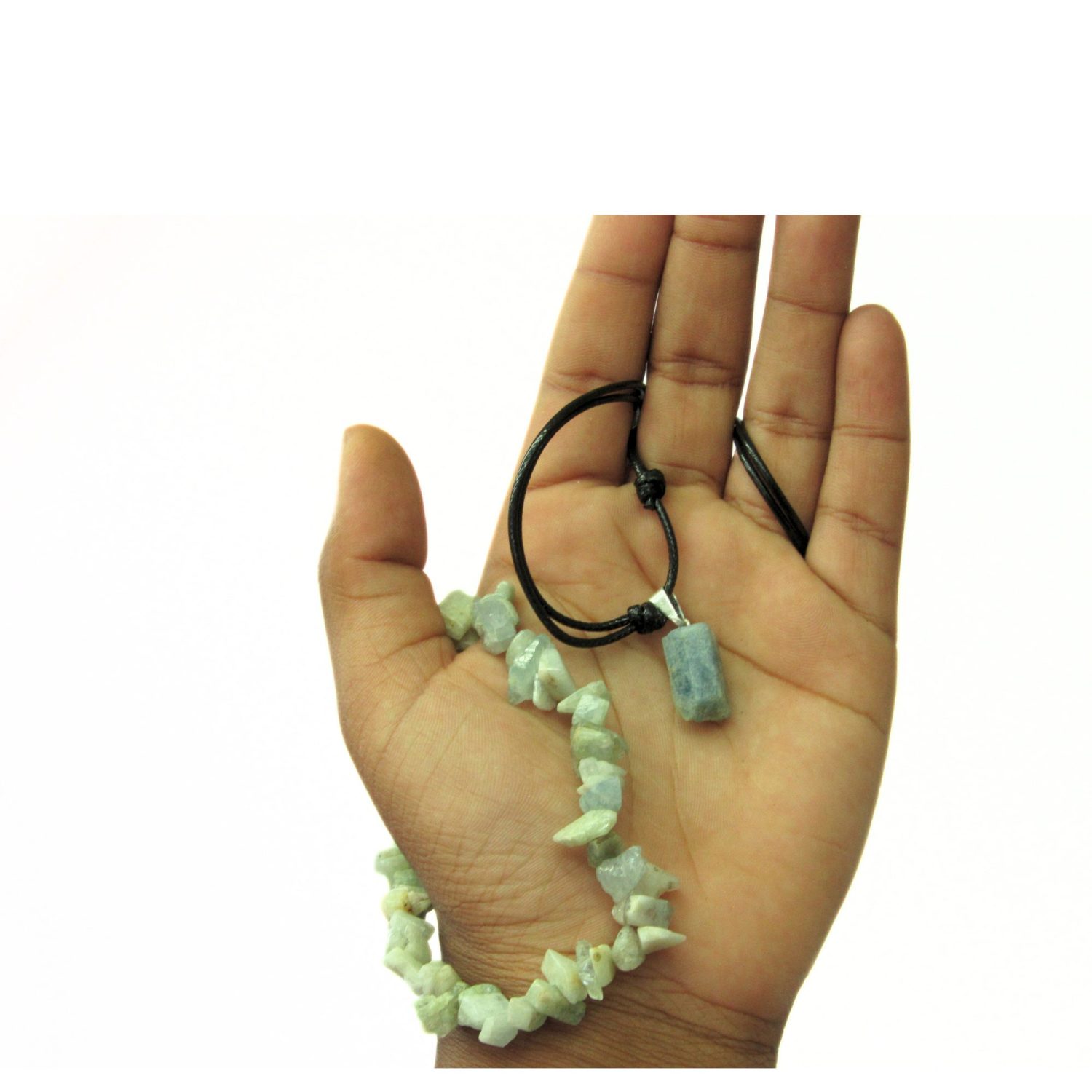 Kit Pulseira Colar Água Marinha Natural Beleza Elegância - Imagem 3