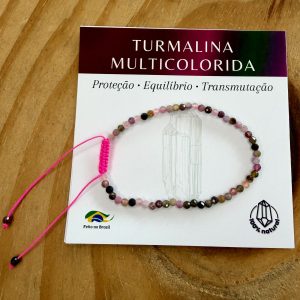 Pulseira De Turmalina Colorida Ajustável