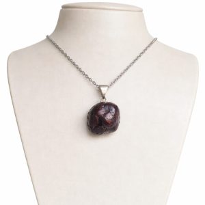 Colar e Pingente Granada Rolada Pedra Natural corrente Aço Inox