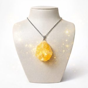 Colar E Pingente Calcita Mel Pedra Natural Bruta Aço Inox