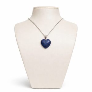 Colar e Pingente Lápis Lazuli Polido em Forma Coração