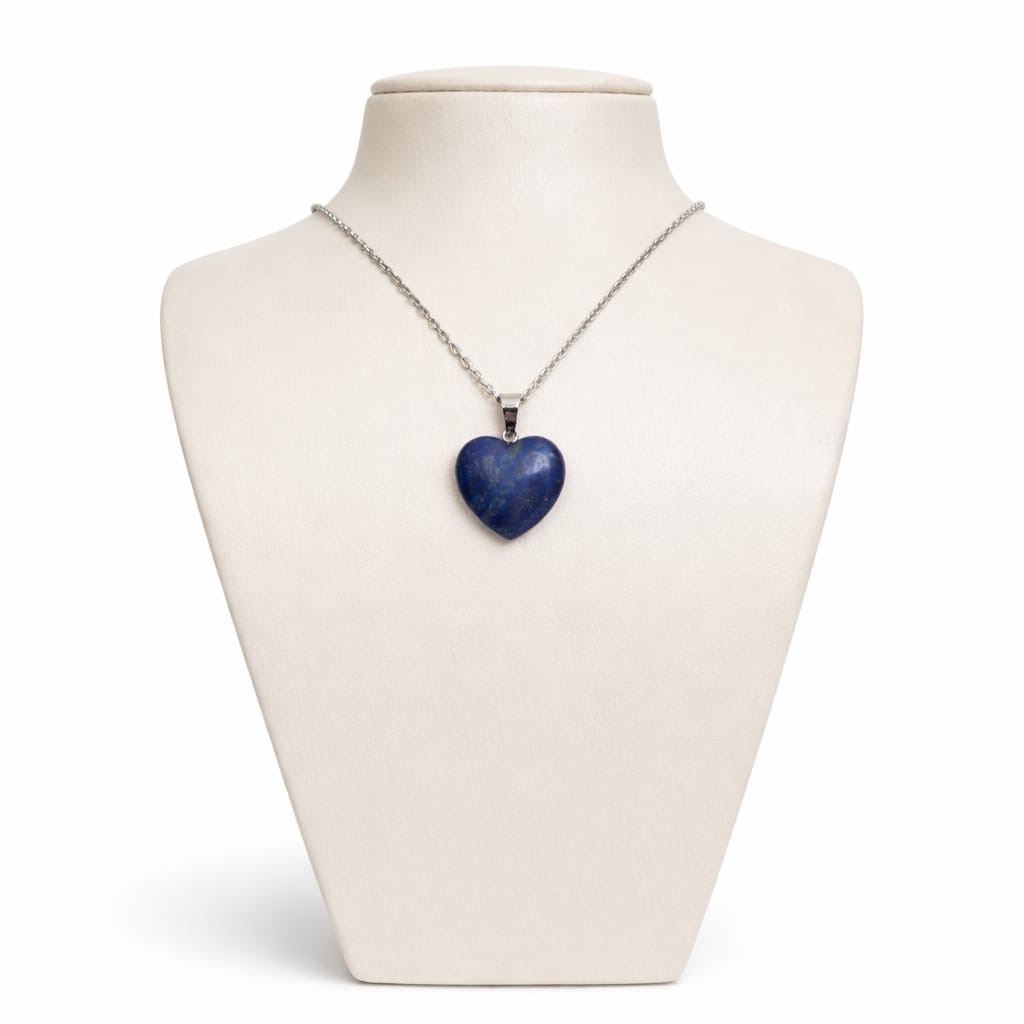Colar e Pingente Lápis Lazuli Polido em Forma Coração