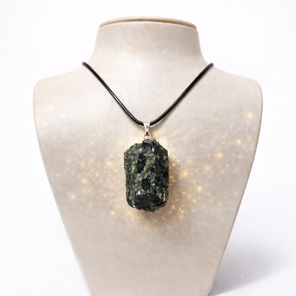 Cordão e Pingente Turmalina Verde Pedra Natural Bruta