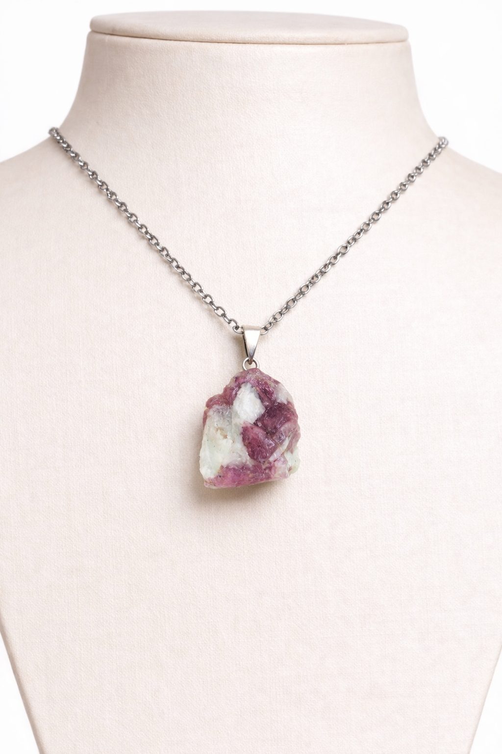 Colar e Pingente Turmalina Rosa na Albita com Corrente Aço Inox