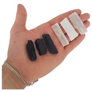 Kit 3 Bastões Turmalina Negra e 3 Bastões Selenita