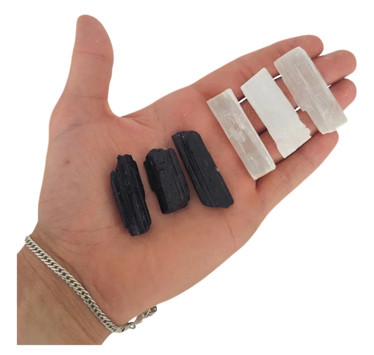 Kit 3 Bastões Turmalina Negra e 3 Bastões Selenita