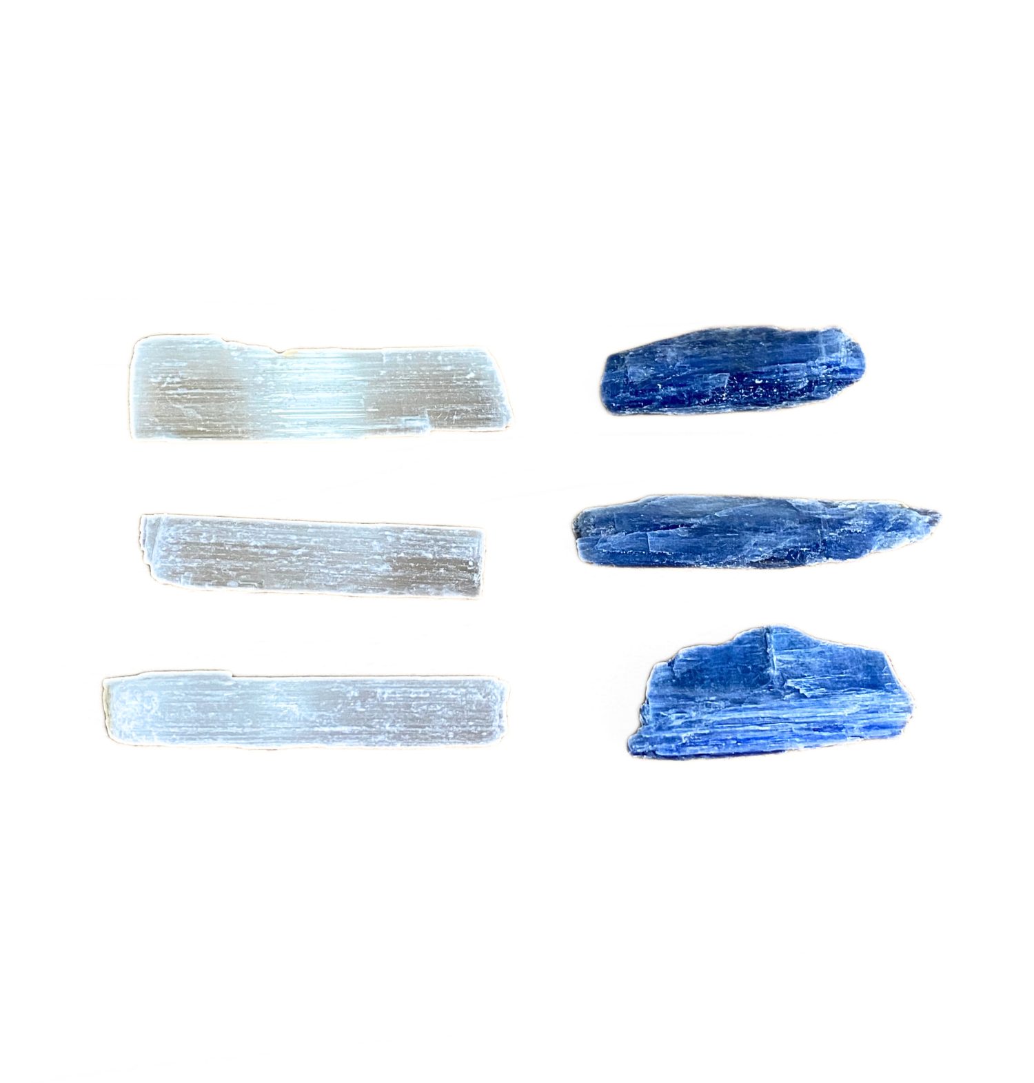 Kit 3 Bastões Cianita Azul e 3 Selenita Branca