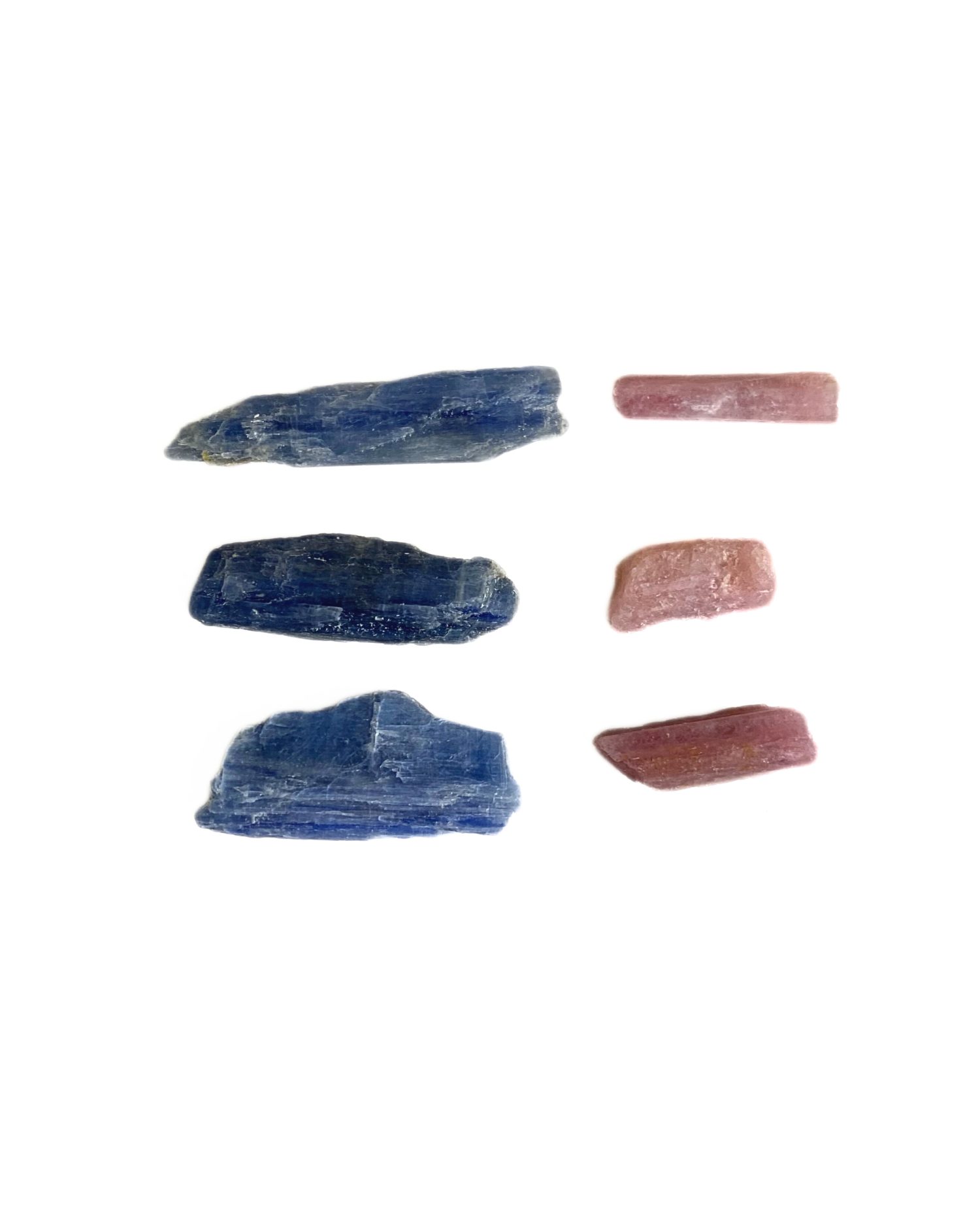 Kit 3 Bastões Cianita Azul e 3 Turmalina Rosa