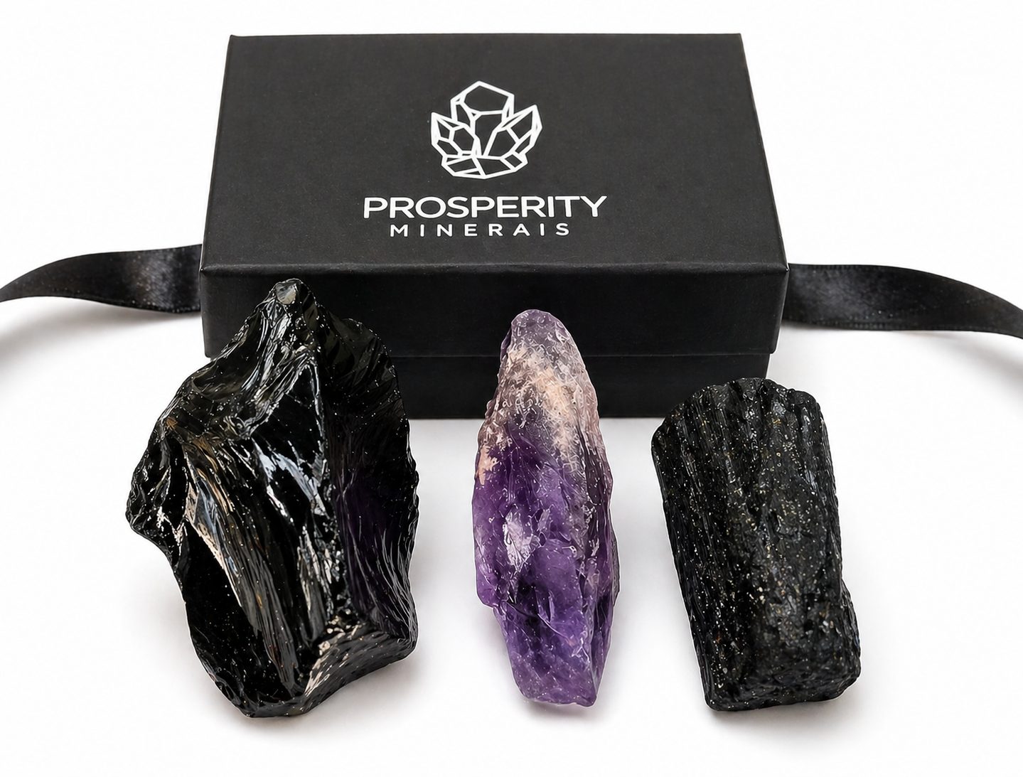 Kit Proteção com Pedras Naturais – Obsidiana, Ametista e Turmalina Negra