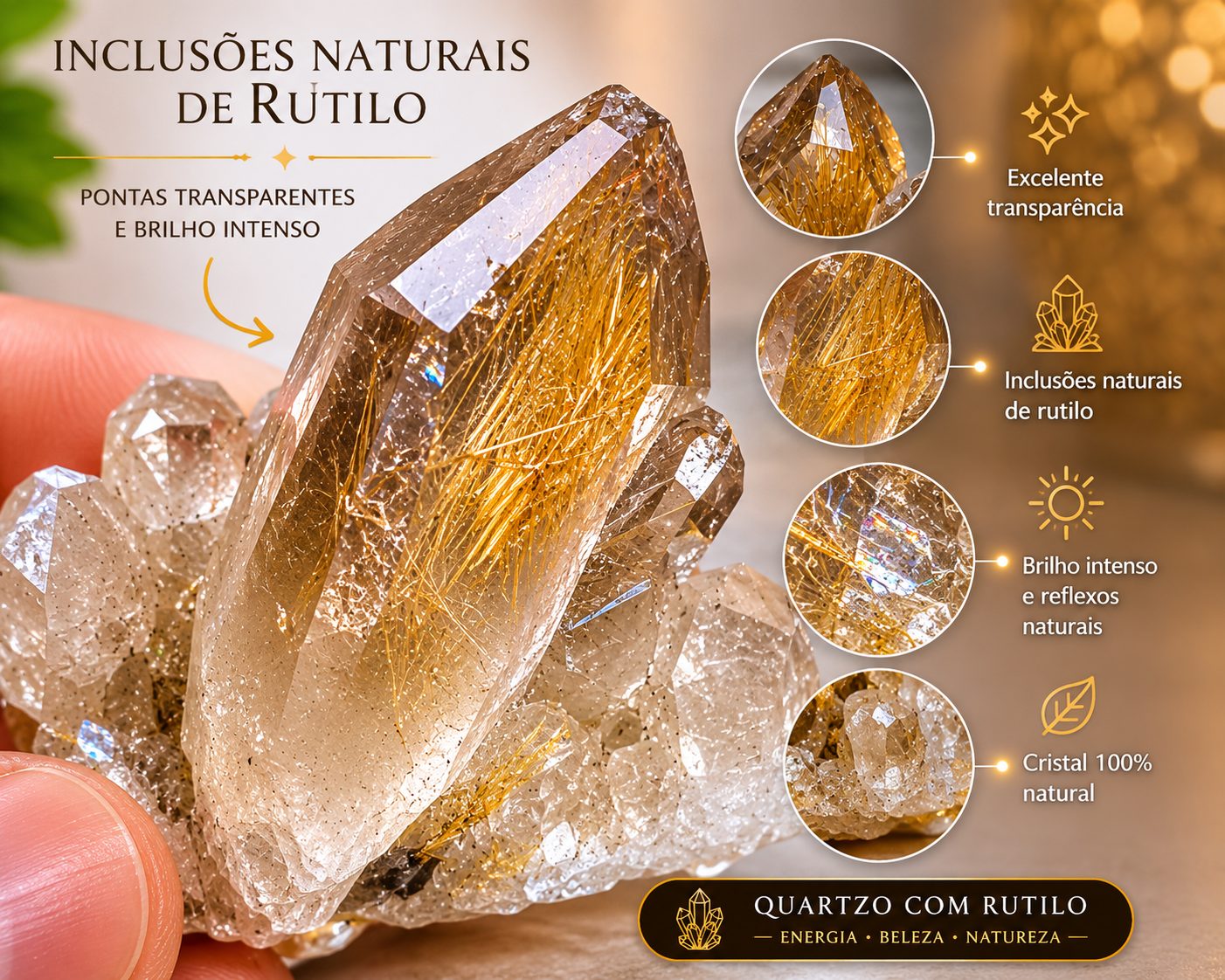 Drusa Quartzo com Rutilo Natural Qualidade Extra - Imagem 6
