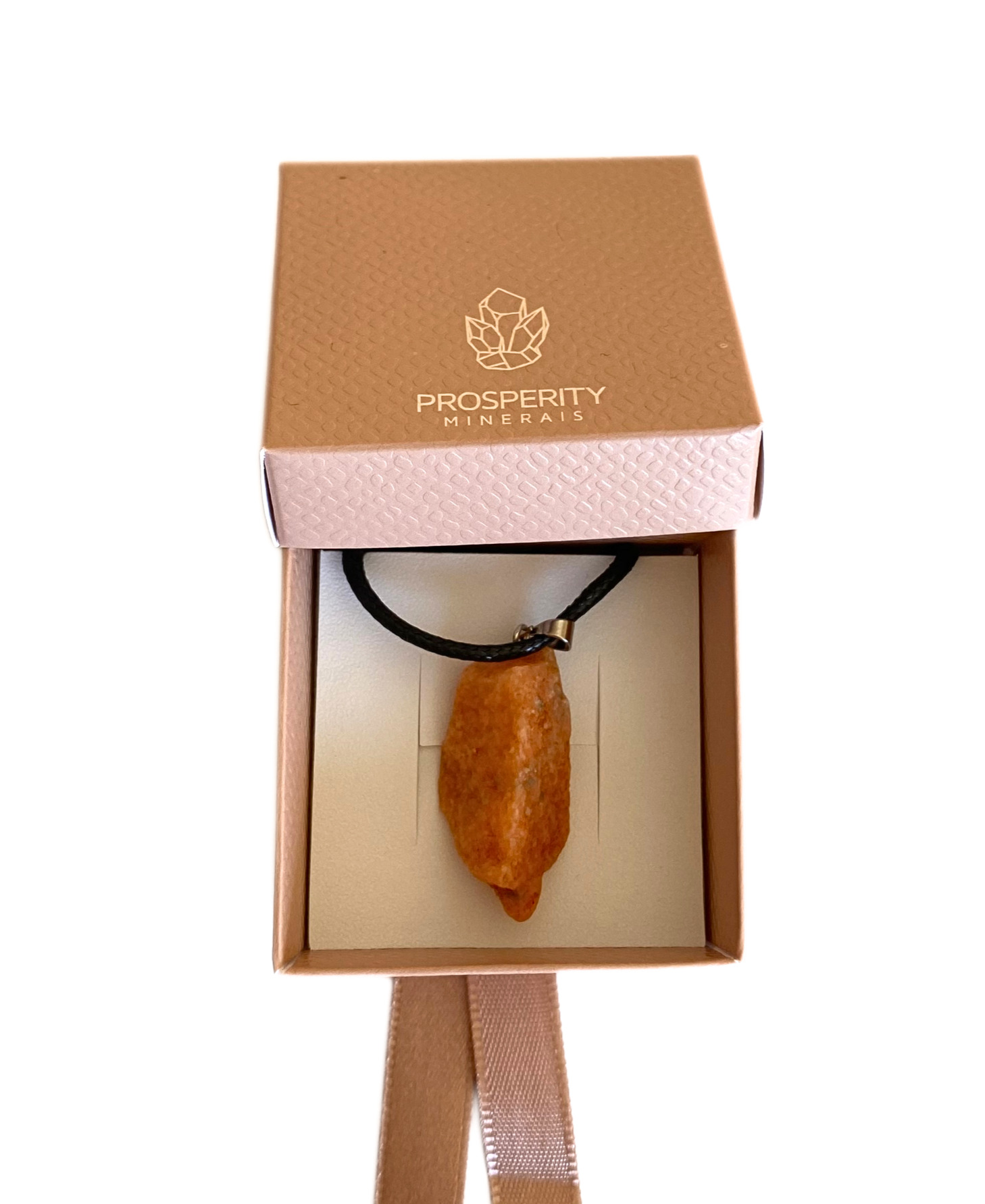 Colar Pingente Calcita Laranja Pedra Natural Cordão Couro Sintético