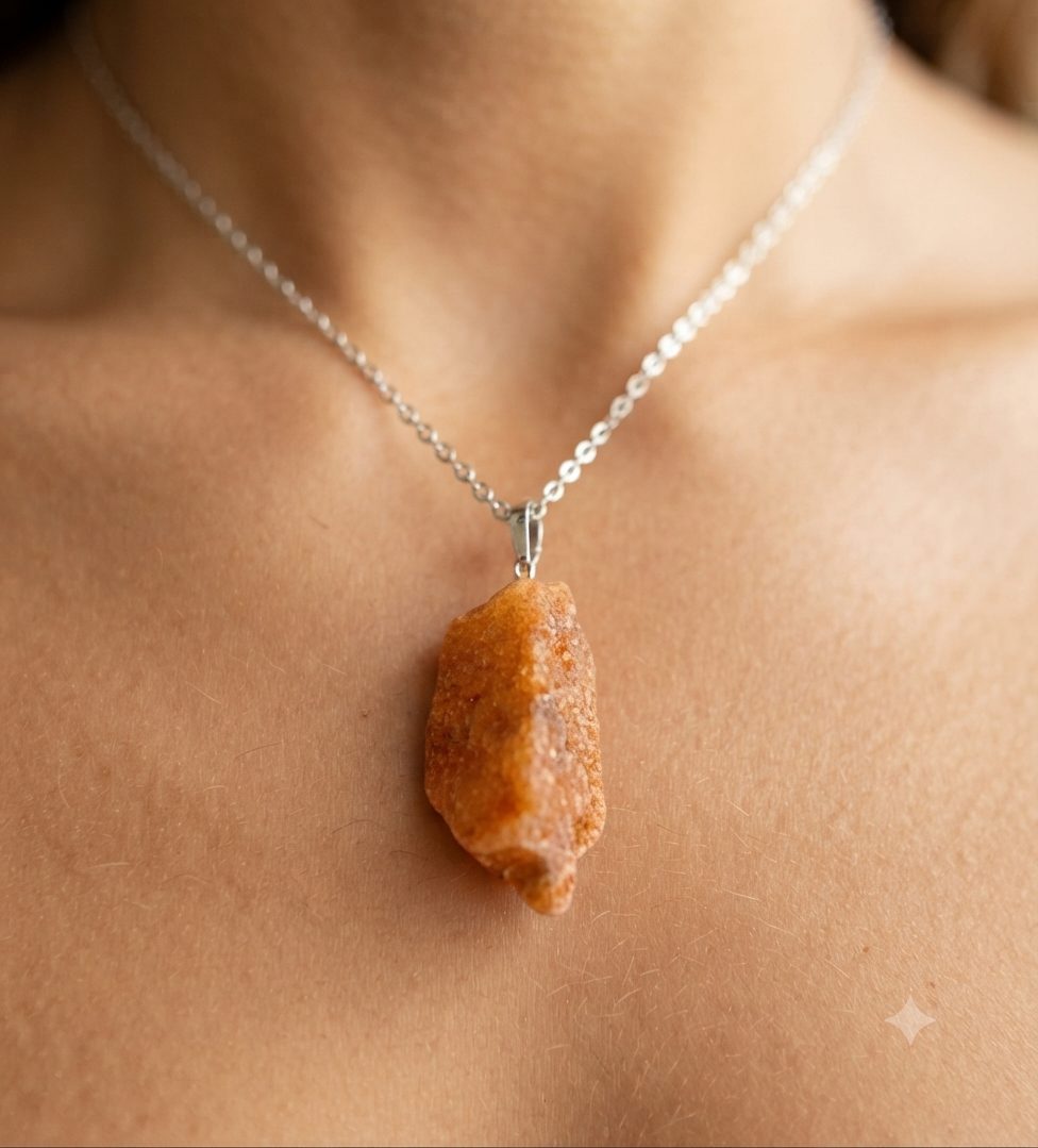 Colar com Pingente de Calcita Laranja Natural Cordão Aço Inoxidável - Imagem 3