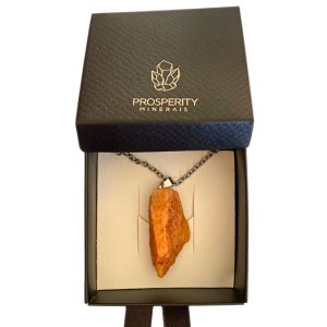 Colar com Pingente de Calcita Laranja Natural em Aço Inoxidável