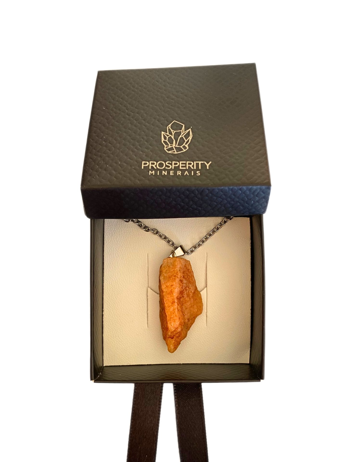 Colar com Pingente de Calcita Laranja Natural em Aço Inoxidável
