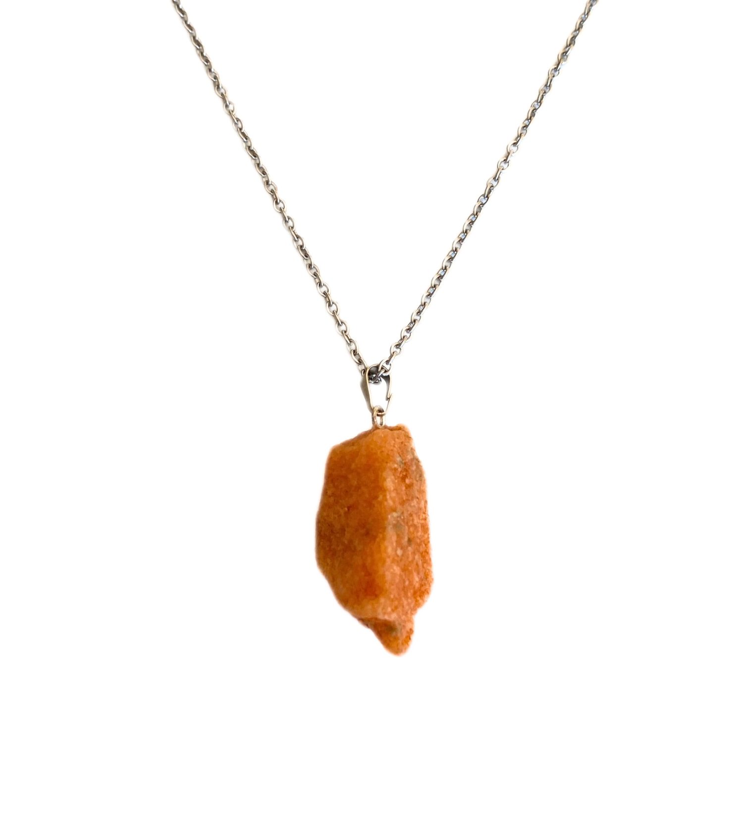 Colar com Pingente de Calcita Laranja Natural Cordão Aço Inoxidável - Imagem 2