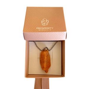 Colar com Pingente de Calcita Laranja Natural Cordão Aço Inoxidável