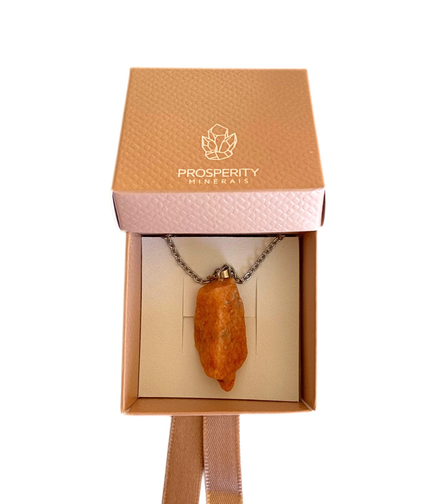 Colar com Pingente de Calcita Laranja Natural Cordão Aço Inoxidável