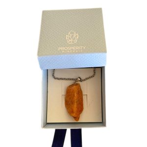 Colar com Pingente de Calcita Laranja Natural Cordão Aço Inoxidável