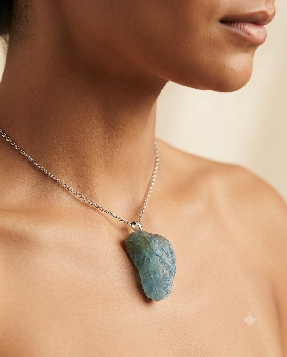 Colar com Pingente de Água Marinha Cordão Aço Inoxidável - Imagem 4