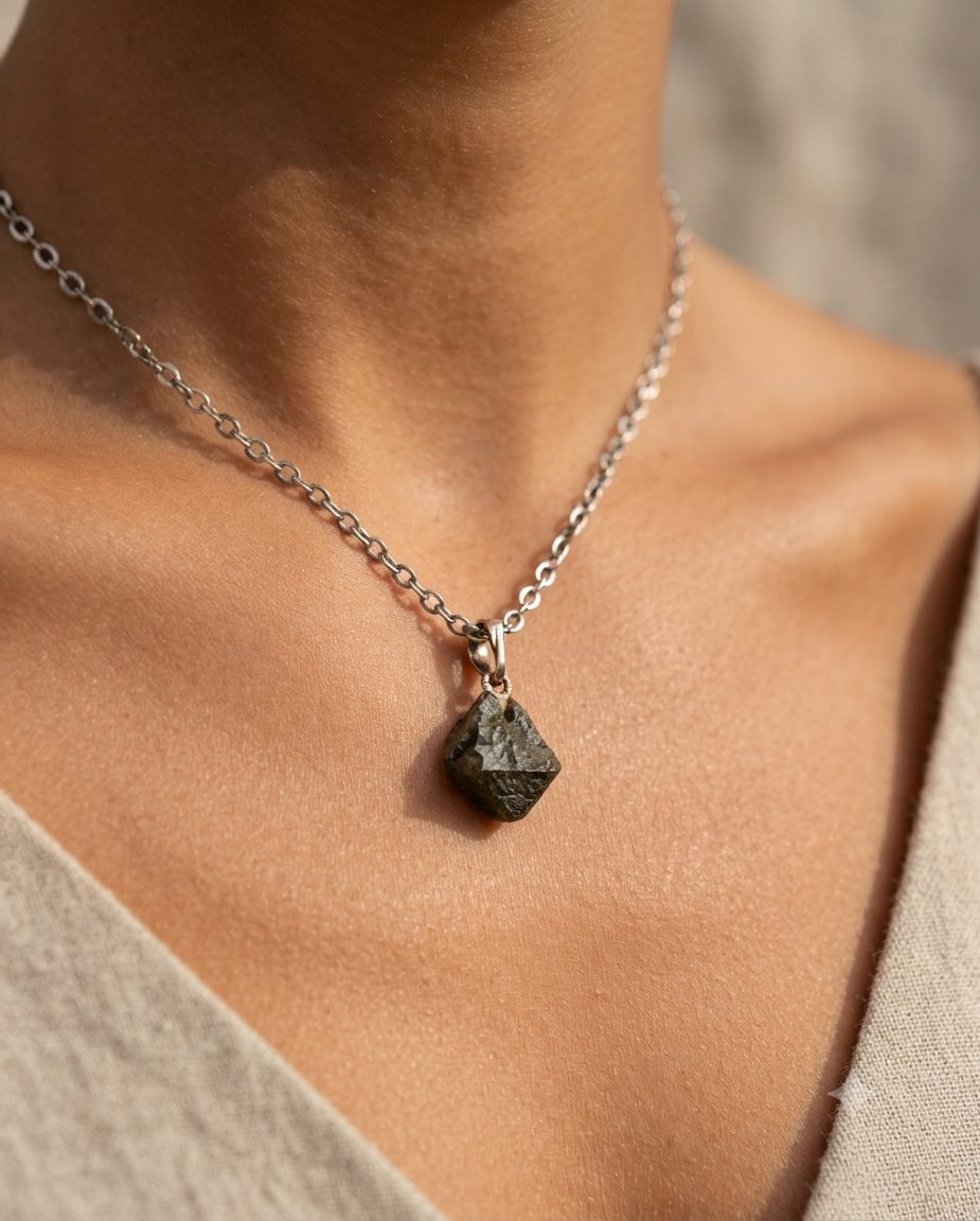 Colar com Pingente de Magnetita Natural Cordão em Aço Inoxidável - Imagem 3
