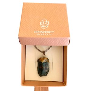 Colar com Pingente de Apatita Natural Cordão Aço Inoxidável