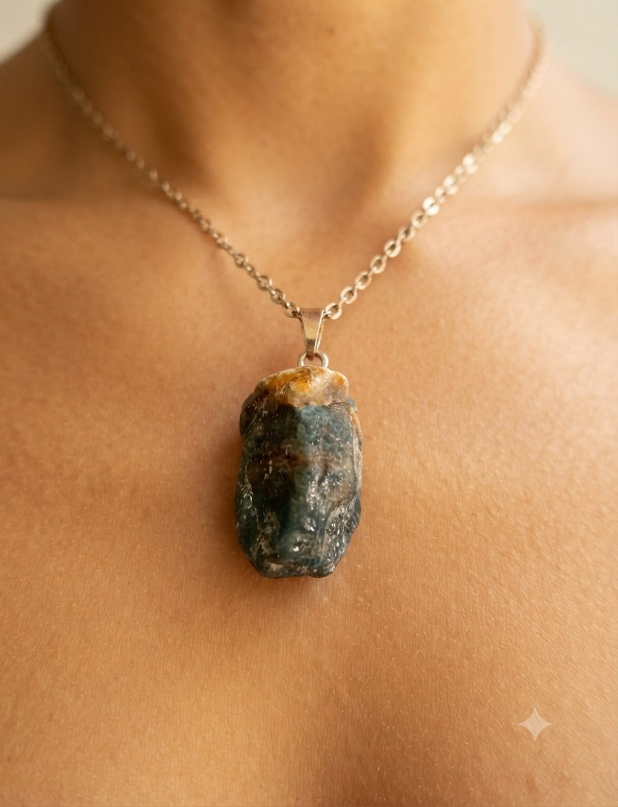 Colar com Pingente de Apatita Natural Cordão Aço Inoxidável - Imagem 3