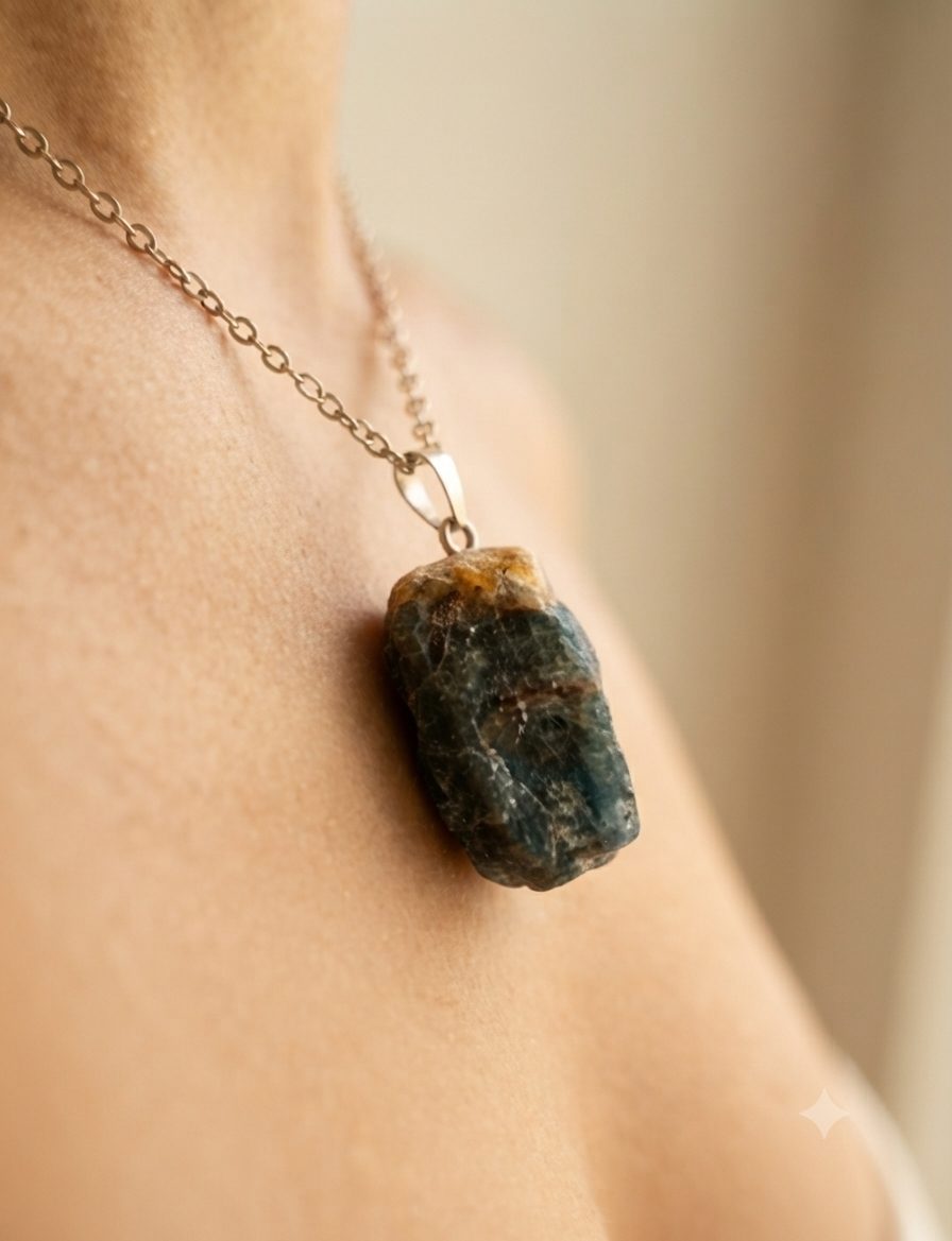 Colar com Pingente de Apatita Natural Cordão Aço Inoxidável - Imagem 4