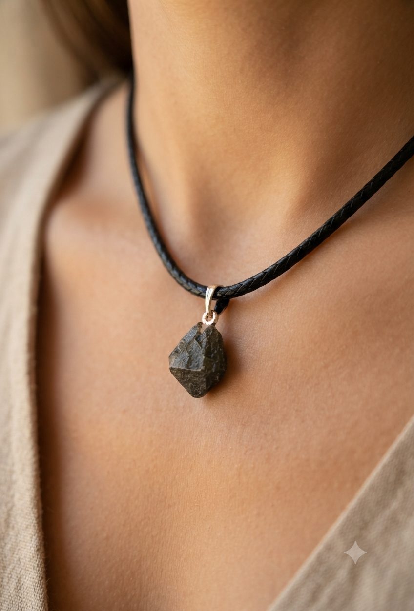 Colar com Pingente de Magnetita Natural em Cordão de Couro Sintético - Imagem 3