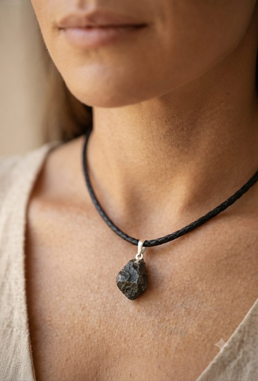 Colar com Pingente de Magnetita Natural em Cordão de Couro Sintético - Imagem 4