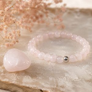 Kit Pulseira E Pedra Rolada De Quartzo Rosa