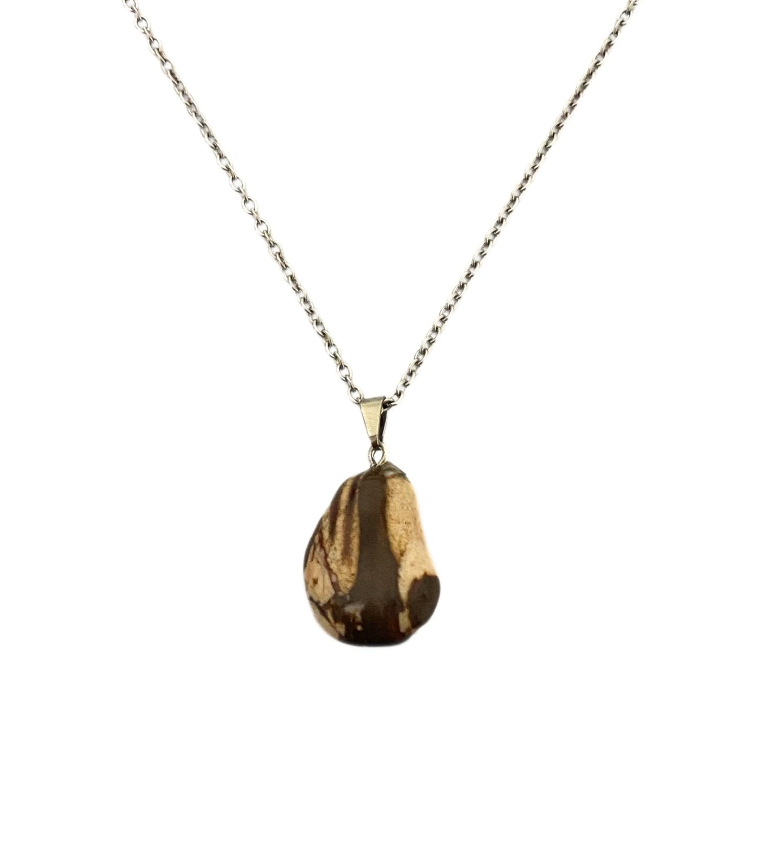 Colar com Pingente de Jaspe Zebra Rolado Natural – Corrente em Aço Inoxidável - Imagem 2