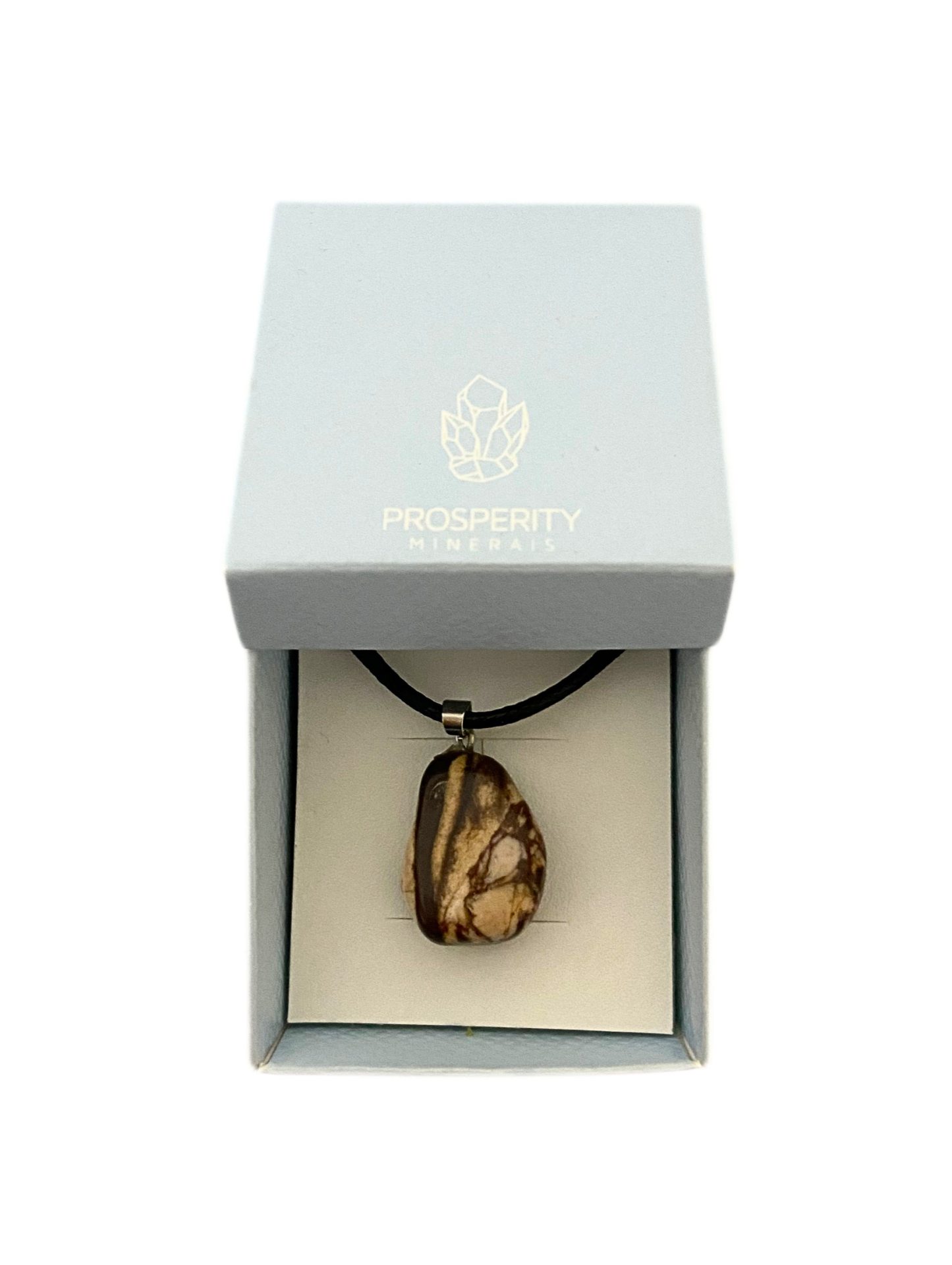 Colar com Pingente de Jaspe Zebra Rolado Natural – Cordão de Couro Sintético