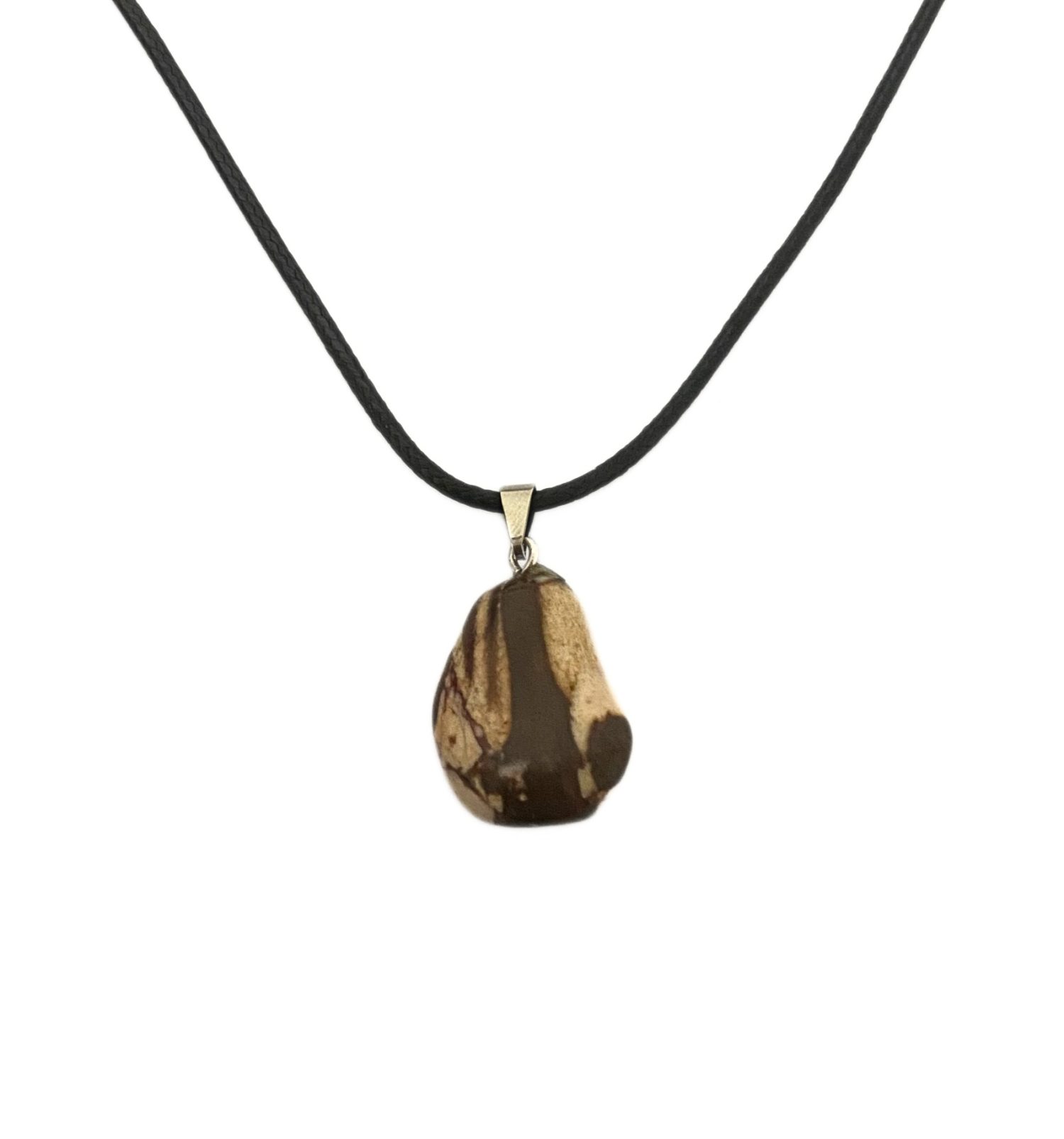 Colar com Pingente de Jaspe Zebra Rolado Natural – Cordão de Couro Sintético - Imagem 2
