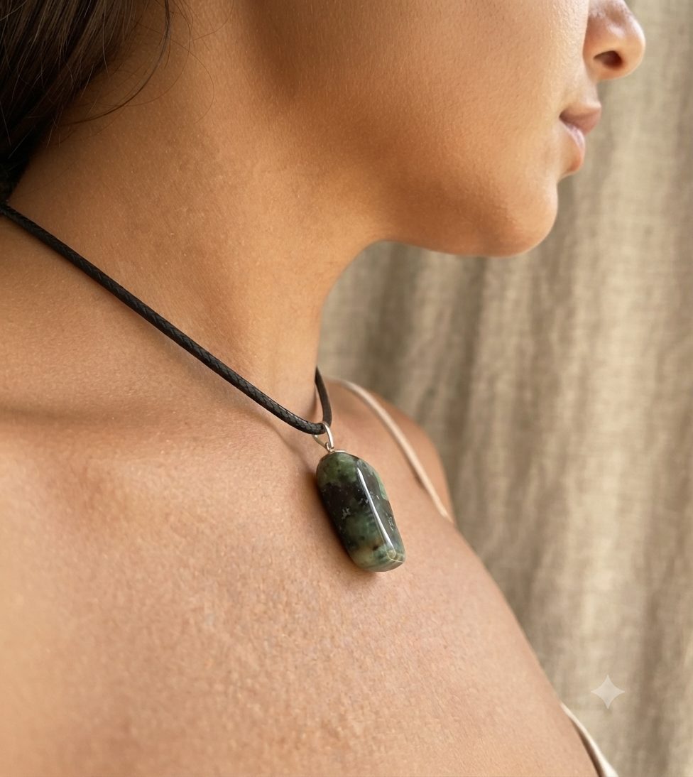 Colar com Pingente de Esmeralda Rolada Natural – Corrente em Aço Inoxidável - Imagem 4