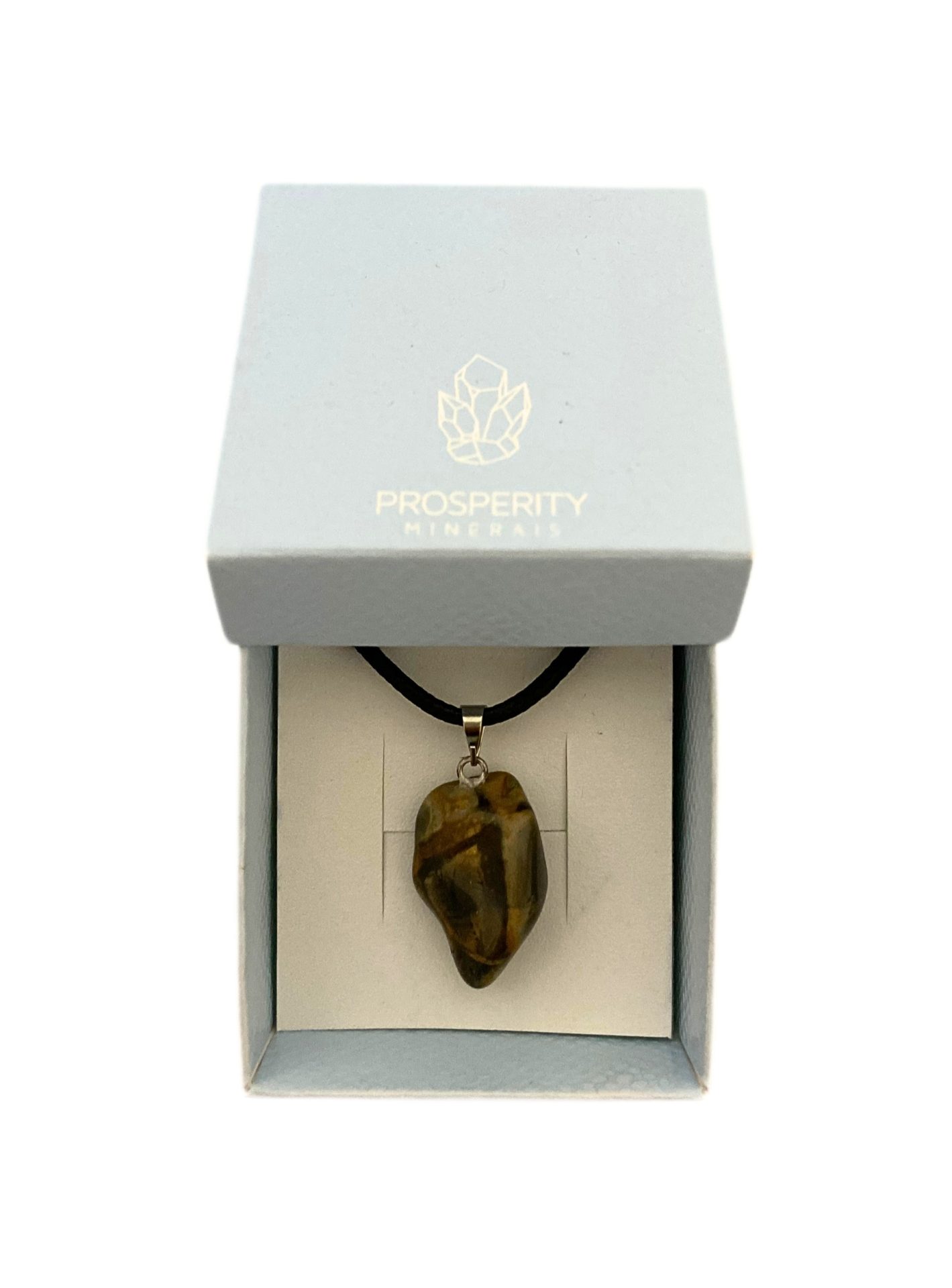 Colar com Pingente de Olho de Tigre Rolado Natural – Cordão de Couro Sintético